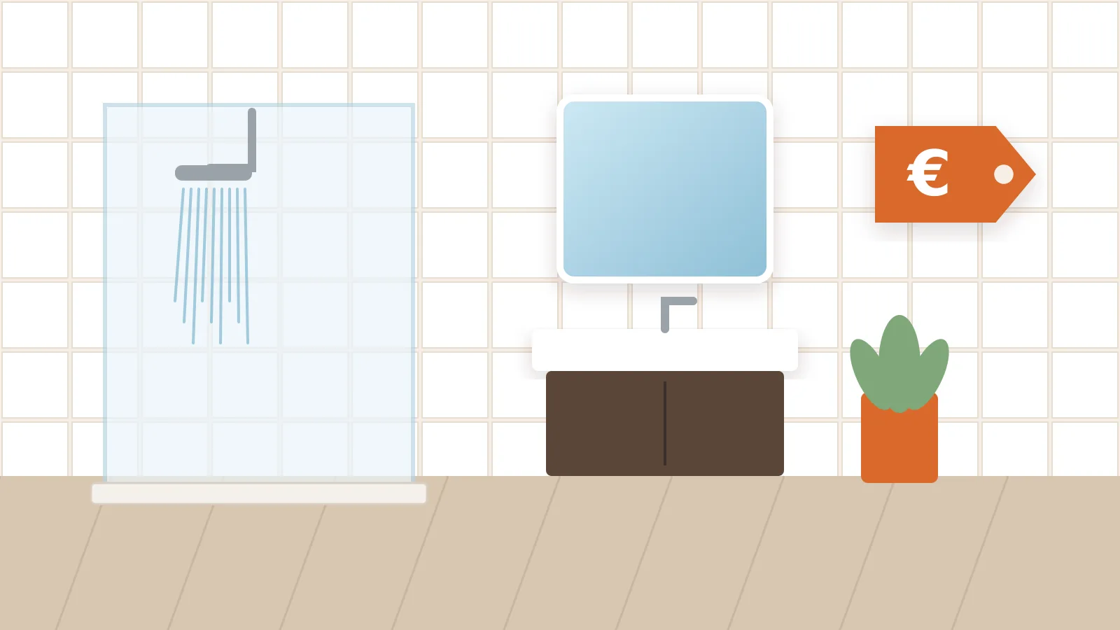 Baño reformado con ducha de obra, mueble de lavabo y espejo